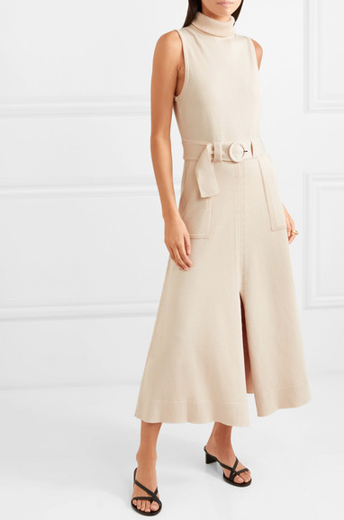 Belted Organic cotton turtleneck midi dress