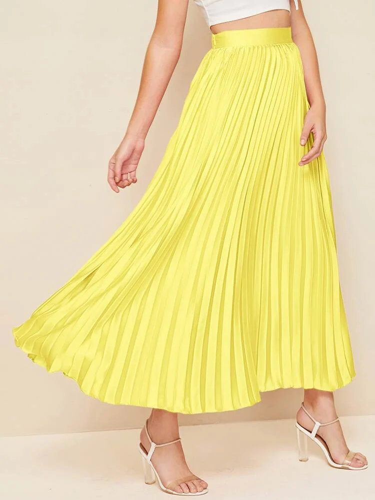 Zipper Side Pleated Satin Skirt