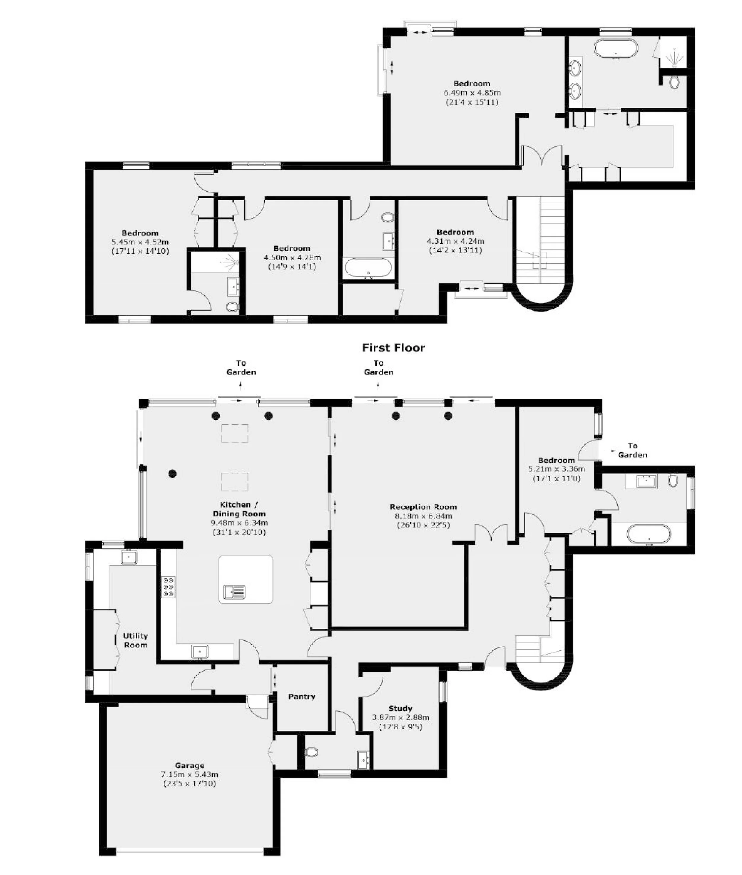 Contemporary open-plan ground floor layout designed for family living in Walton-on-Thames.
