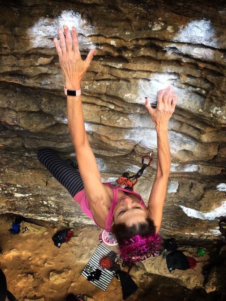 Margarita Martínez climbing Ale 8 One at the Motherlode on her 60th birthday. Photo by Marty Vogel.