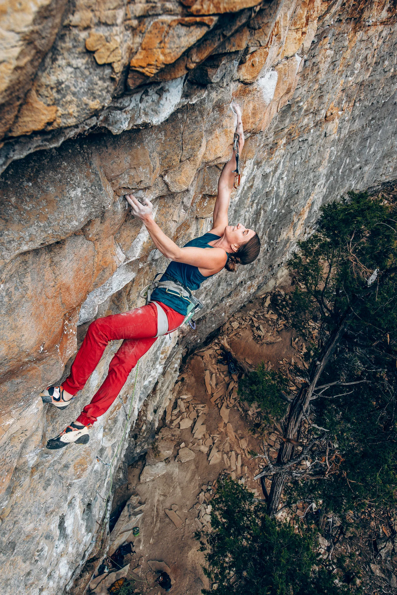 Kim Shelton climbing Little Tokyo (5.13d) at Buffet Wall. Photo courtesy of Nathalie DuPre .
