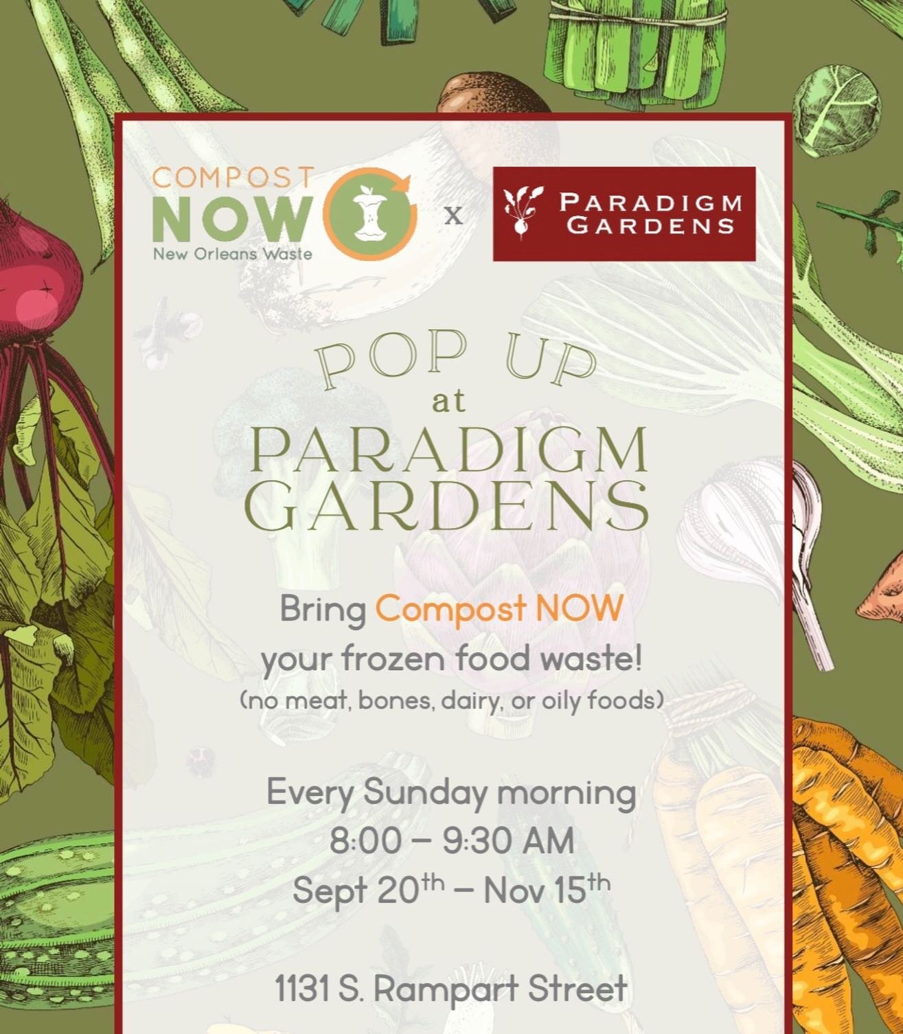 Did you hear the exciting news?? Starting this Sunday we&rsquo;ll be collecting food scraps at @paradigm_gardens during their weekly plant sale! There&rsquo;s live music, food, incredible vendor booths to peruse, and goats that you can feed! 🐐 

Com