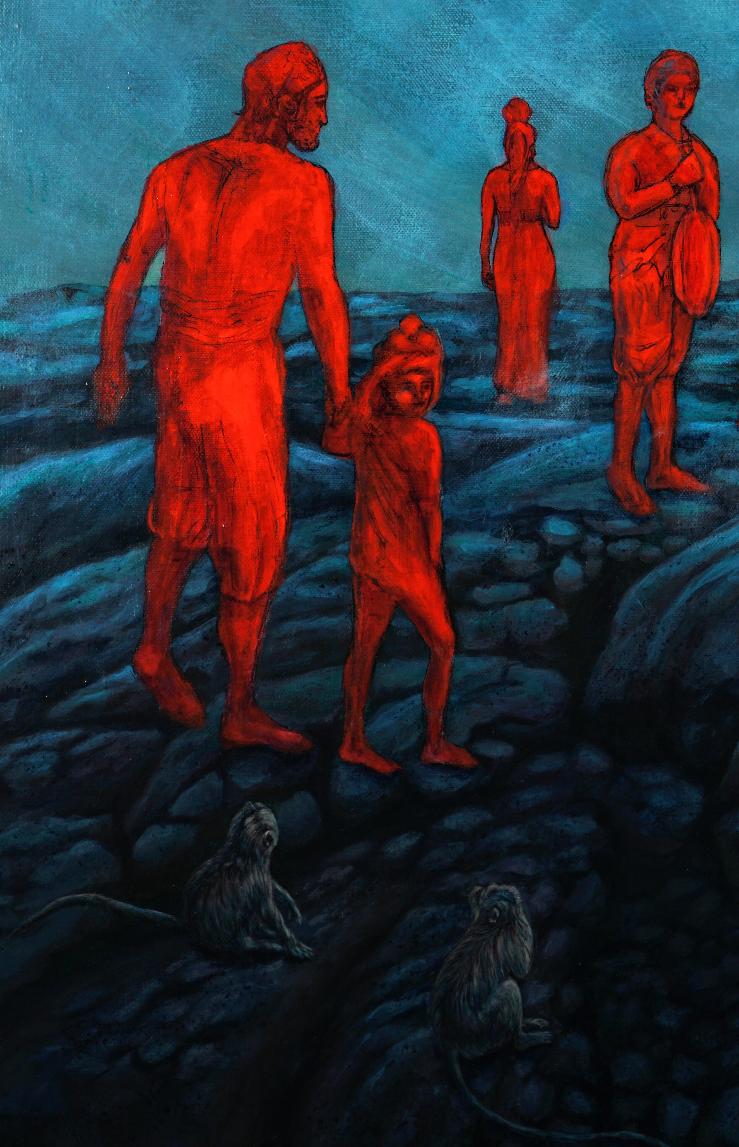  Outsiders (detail). Acrylic &amp; ink on canvas, 24” x 48” 