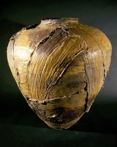 large wood-fired jar form with strokes
