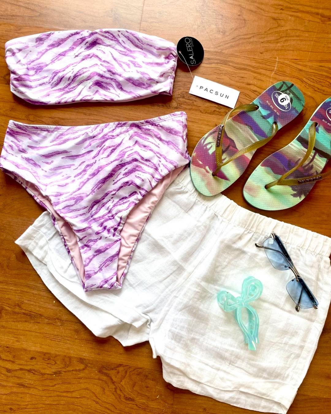 Hello, Summer!☀️🩴

Warm weather is here, and so are all your summer essentials&mdash;swimsuits, shorts, sandals, and sunnies!👙🕶️
Swing by Sequels today and get set for the season in one stop!

Bikini: x-small, $27.99
Shorts: small, $14.99
Shoes: s