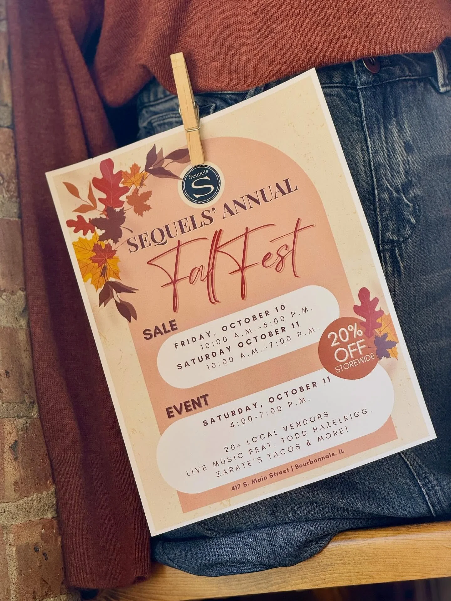 🎃 Day 2 of Sequels&rsquo; Fall Fest Sale is here! 🍂
And TONIGHT is the big event &mdash; our Annual Fall Fest from 4&ndash;7PM! The weather is PERFECTION✨

✨ Enjoy a cozy evening of shopping, giveaways, and all the fall vibes you can handle.

👉Ple