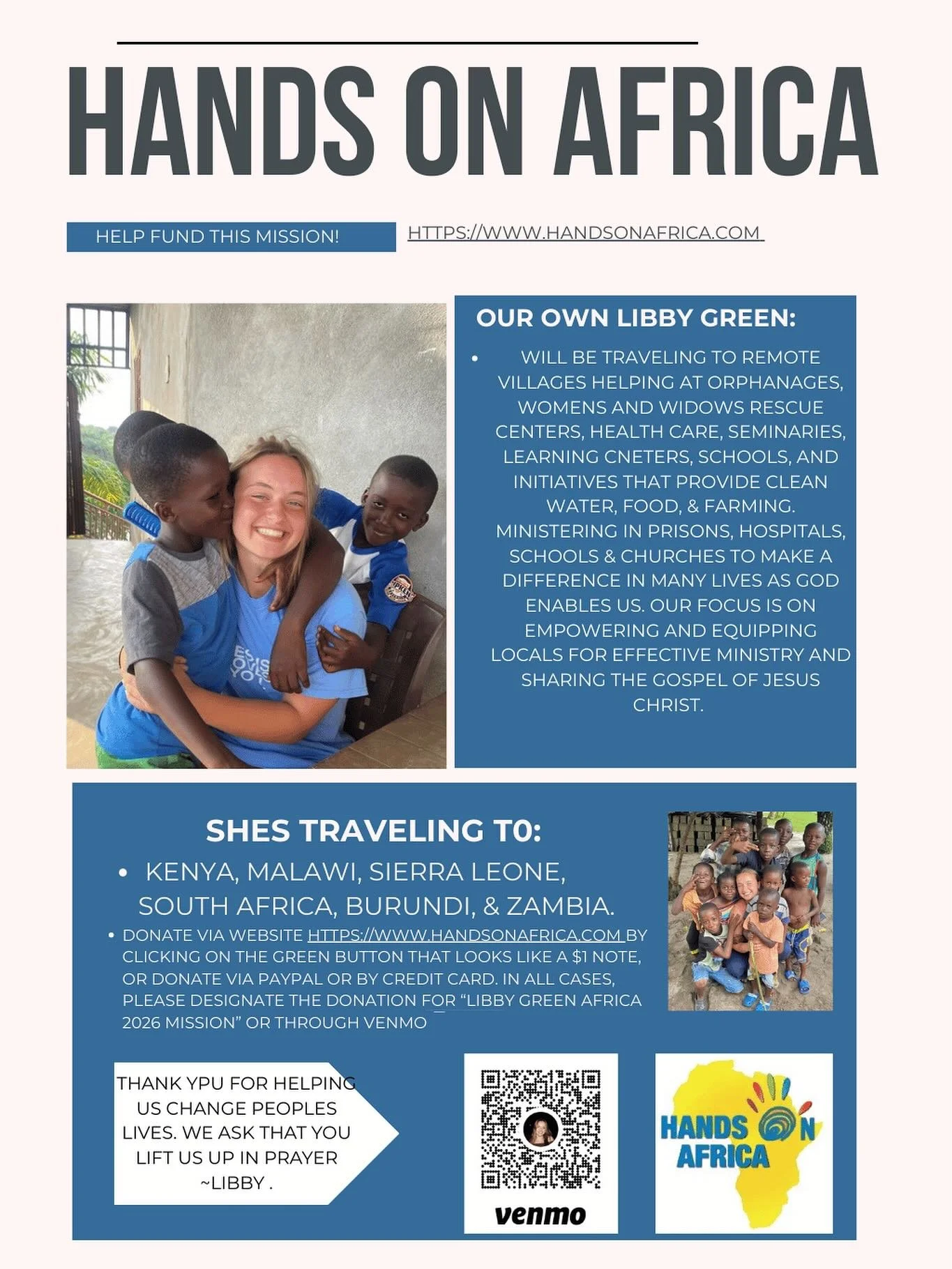 🌍✨ FUNDRAISER &amp; GIVEAWAY ALERT! ✨🌍
Our girl Libby Green is headed abroad with Hands on Africa to serve in remote villages &mdash; bringing clean water, food, education, and the love of Jesus to those in need. 💛

Tonight&rsquo;s Sequels Fall Fe