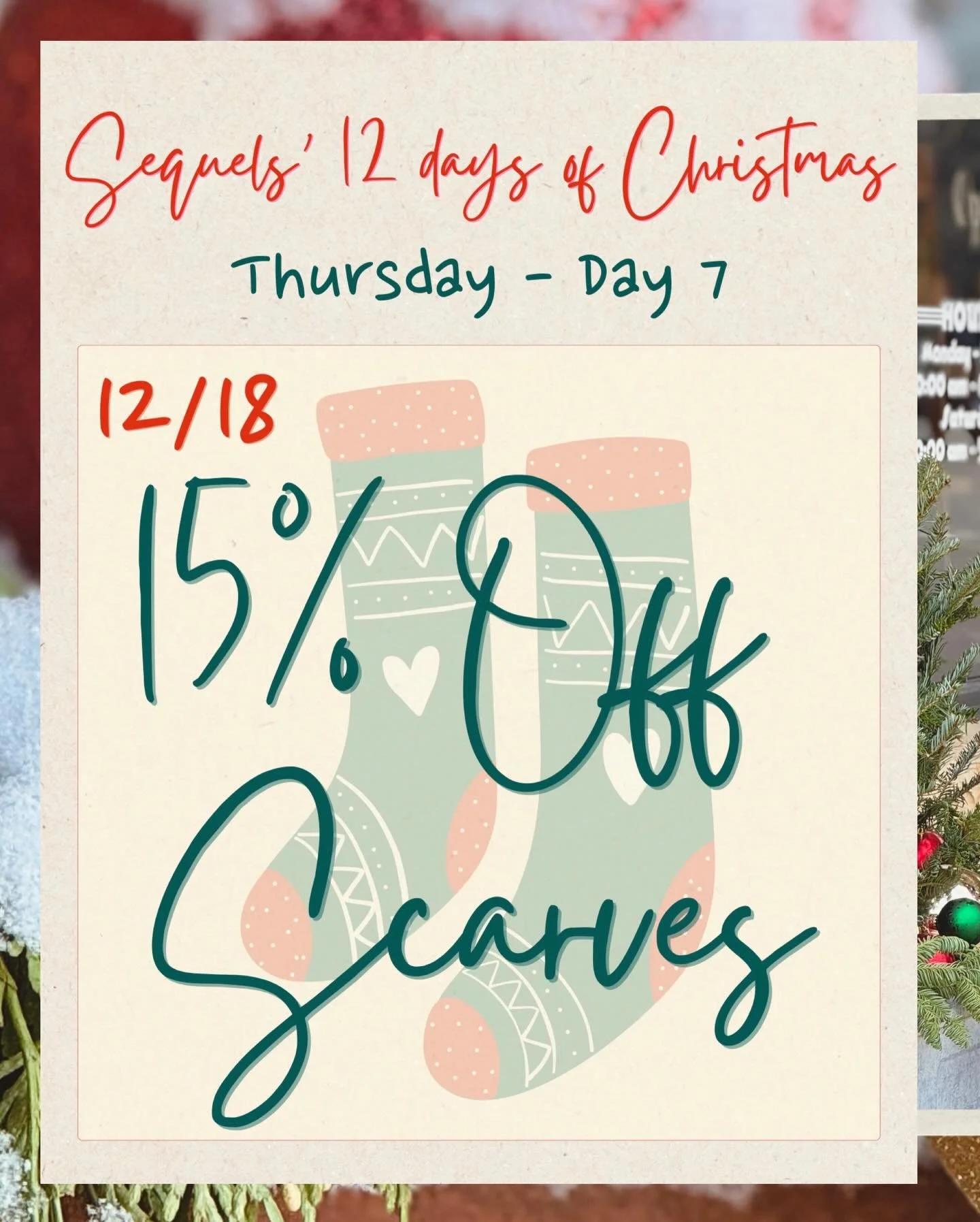 🎄 Day 7 of Sequels&rsquo; 12 Days of Christmas 🎄🧣💫

Today only, enjoy 15% OFF all scarves and stay cute and warm all season long ❄️🤍

Perfect for gifting 🎁 or keeping one (or two) for yourself 👀✨
Just be sure to mention this post at checkout t
