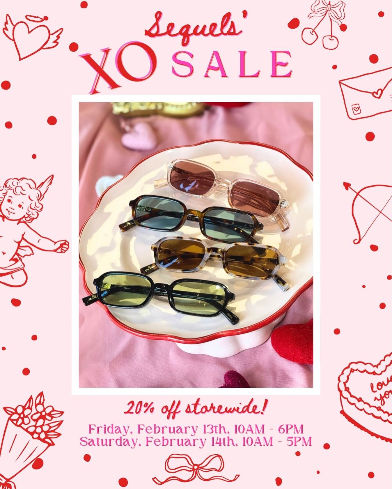 😎💘 A little sneak peek of some of our NEW Sequels Exclusive sunnies we&rsquo;ll be previewing at the XO Sale 🕶️✨

Enjoy 20% off the entire store 🛍️💗
📅 Friday, February 13th | 10AM&ndash;6PM
📅 Saturday, February 14th | 10AM&ndash;5PM

We hope t