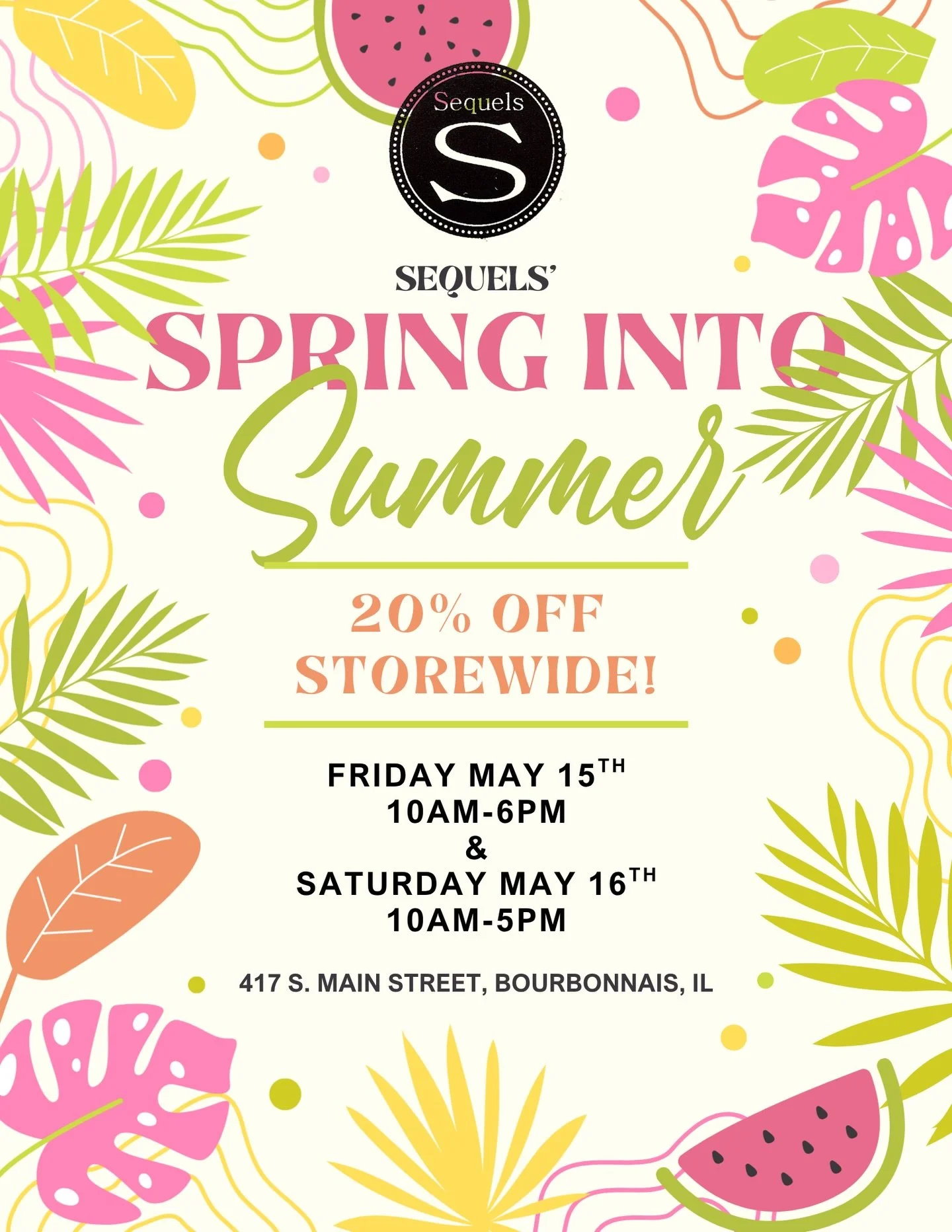 We are ONE month away from our next sale!!✨🛍️

Next month, May 15th &amp; 16th, the store will be 20% OFF! Make sure to mark it on your calendars and we&rsquo;ll see you there!🙌