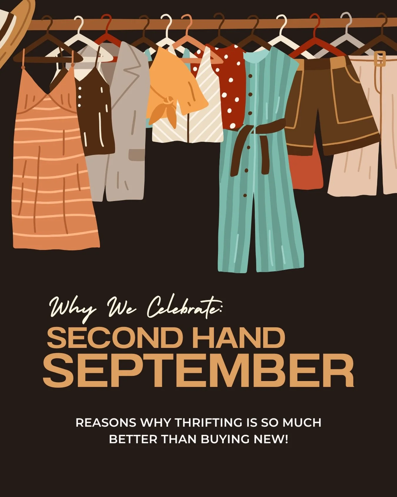 Second Hand September is HERE!🙌

There are so many reasons why thrifting is a better option: 
&bull; It&rsquo;s cheaper than buying new
&bull; It helps reduce your carbon footprint
&bull; It keeps clothing out of the throwaway society 
&bull; It sav