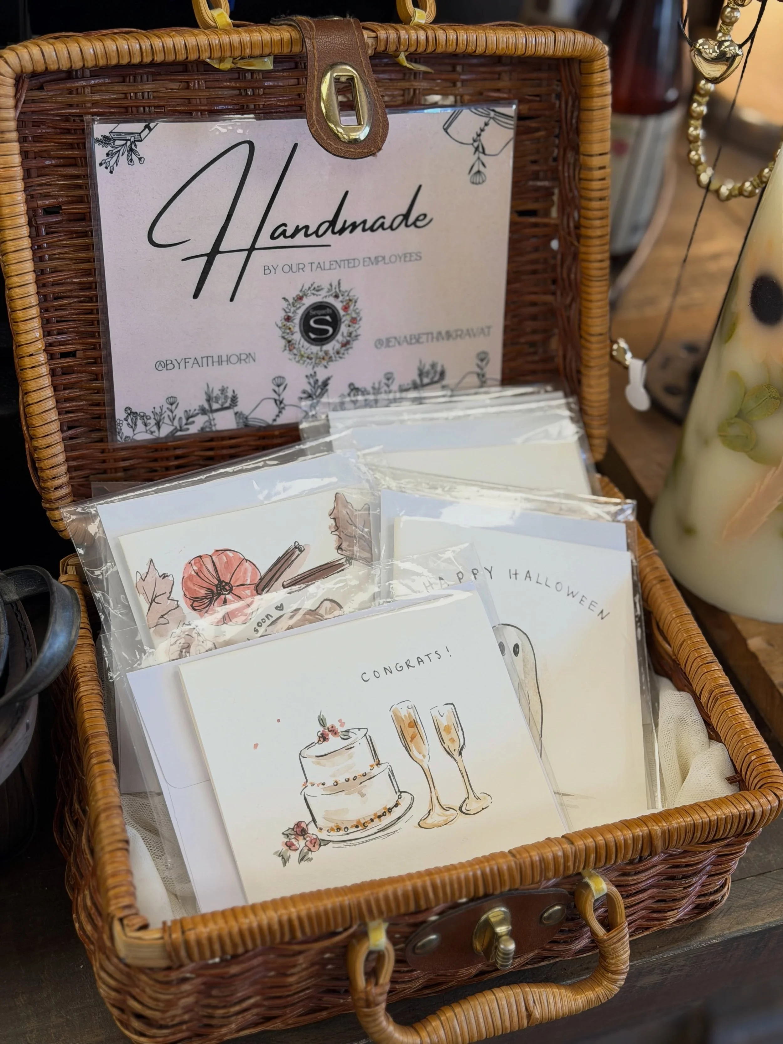 Fall is here, and so are some of our handmade finds!✨

Be sure to take a look next time you&rsquo;re by the register, you might just find something special! 💕

Details:
&bull;Cards: $8 each
&bull;Keychains: $8 each
&bull;Stickers: $3 each or 2 for $