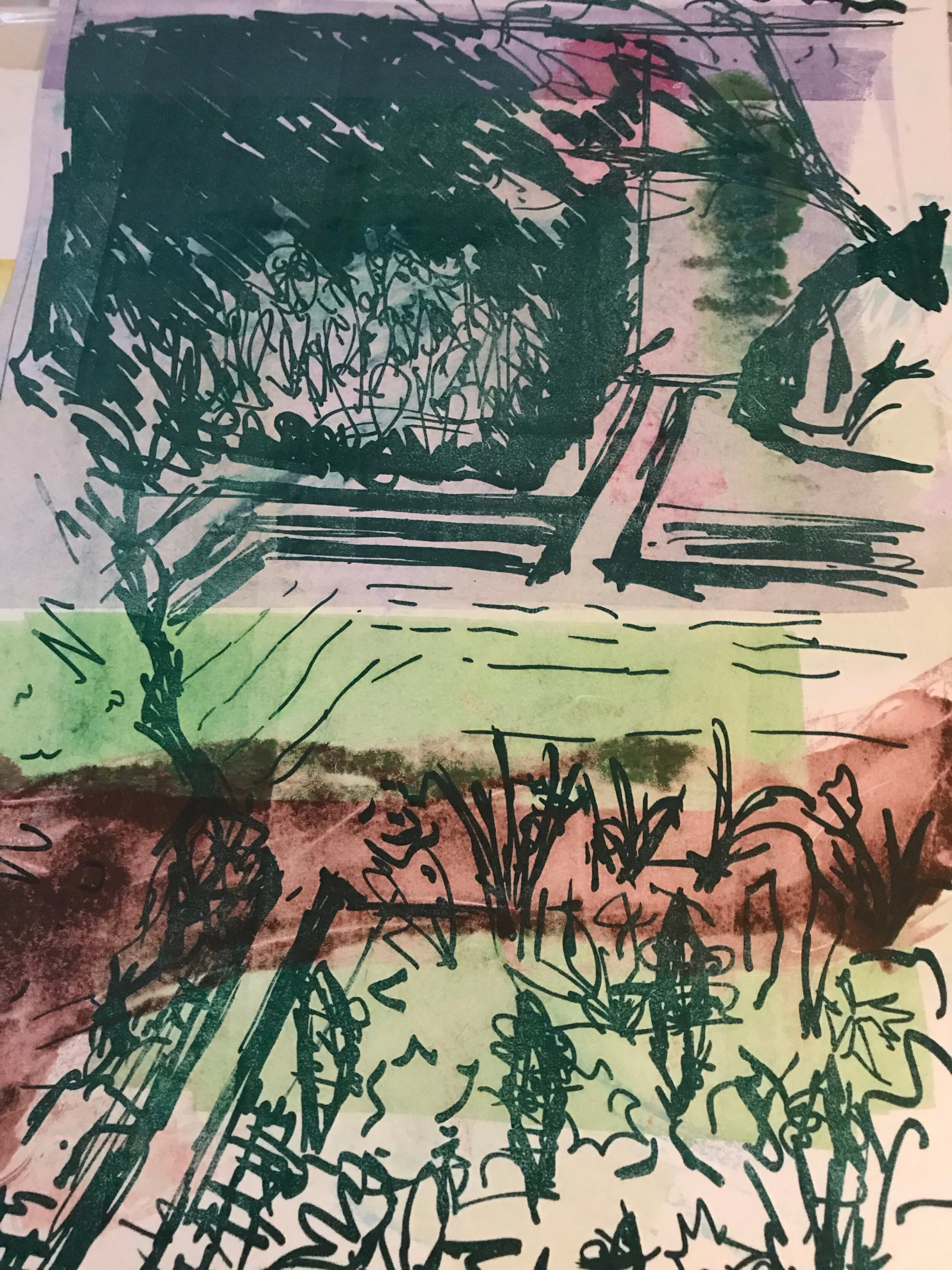 Variation of the print; different monoprint on plexi image
