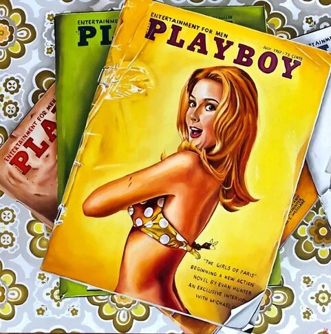 Stack of vintage Playboy (2 separate panels)