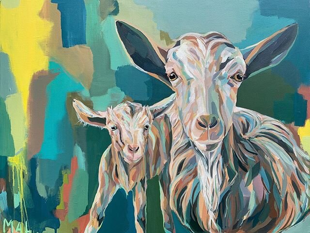 &lsquo;Lean on Me&rsquo; &bull; I just completed and delivered (to a barn where they will rest for a few days to ensure no contamination) this painting of a family&rsquo;s beloved Mama goat and her baby. It was an absolute joy to work on, and I am so