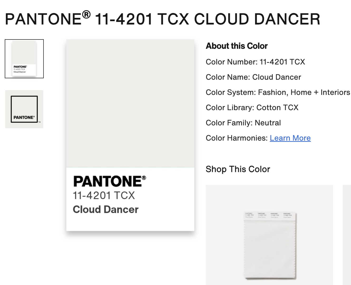 Pantoone 11-4201 TCX Cloud Dancer