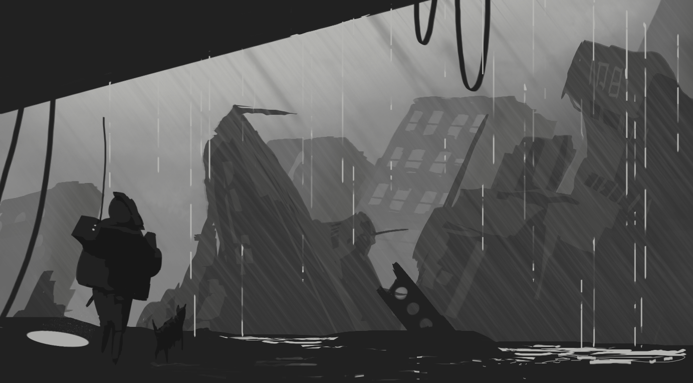 I believe that a small key-art/sketch is enough to communicate a lot of central themes, not a lengthy world building document (unless you're a narrative writer, then go you good thing!)