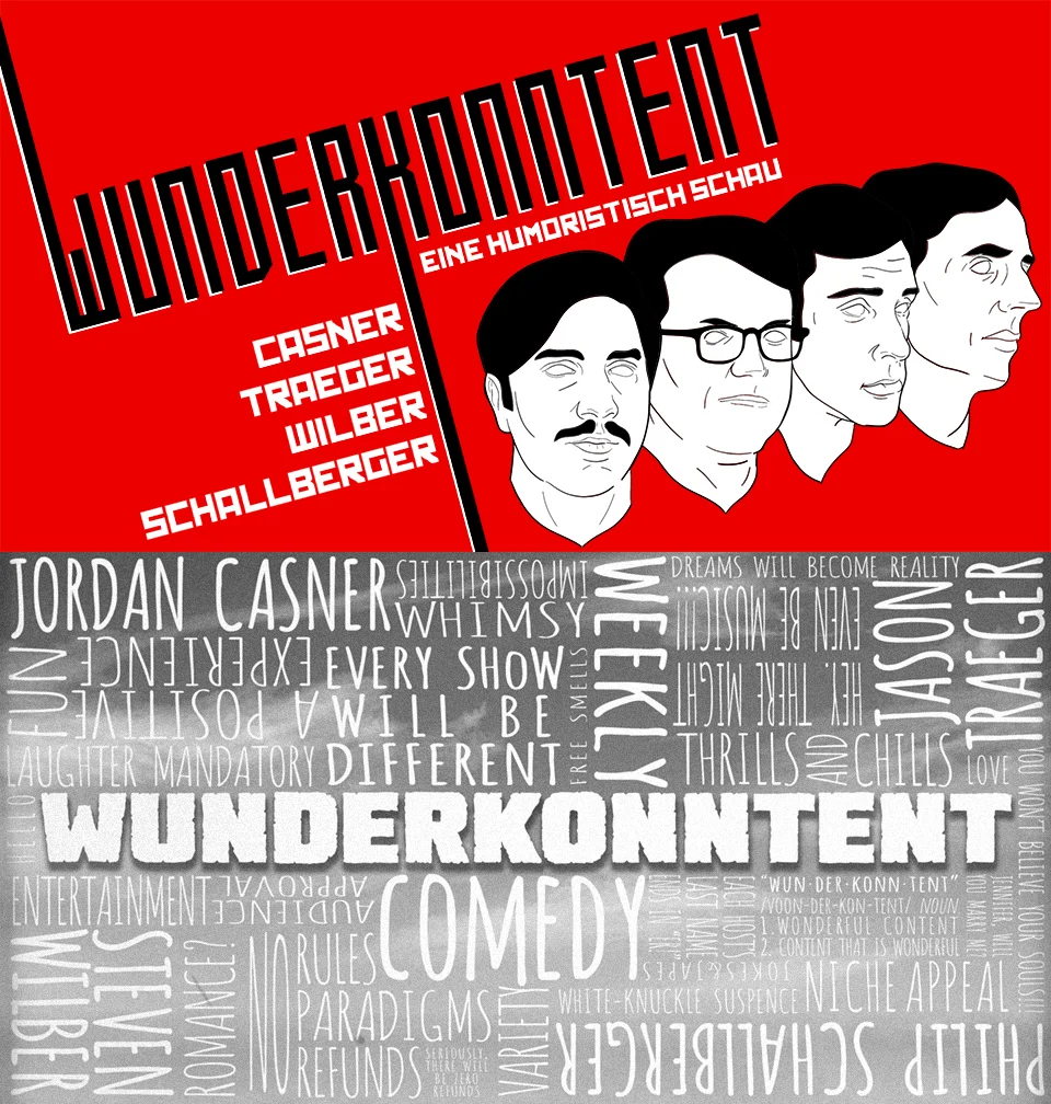 Conceptual event banners for a recurring comedy show.