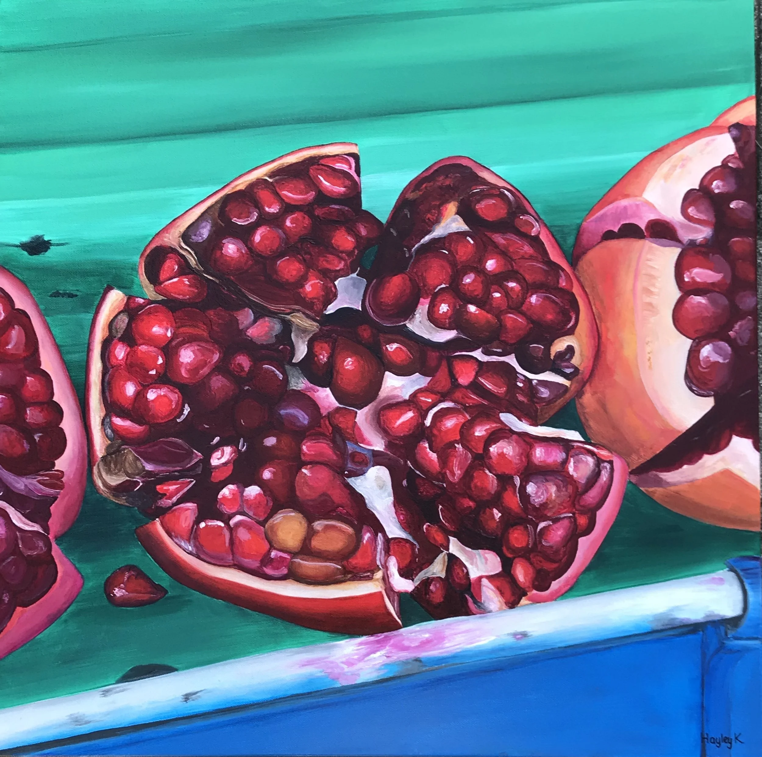 Scarlett Jewels 61cm (W) x 61cm (H) x 2.5cm (D) $500 This image reminds of our Thailand holiday. We were walking along Bangla Road in Patong. There were scores of people all enjoying the tropical heat and local sites. We can across this vibrant vendor with rows of gorgeous jewel-like pomegranates almost the size of my little girls head, bursting with tasty little pockets of flavour. “Pomegranates are like little explosions of awesome in your mouth” ~ Tahereh Mafi