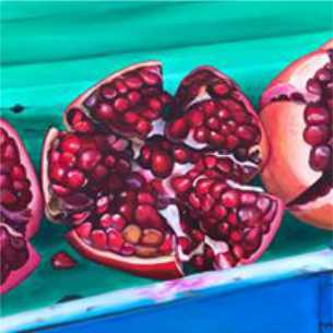 Scarlett Jewels 61cm (W) x 61cm (H) $450 This image reminds of our Thailand holiday. We were walking along Bangla Road in Patong. There were scores of people all enjoying the tropical heat and local sites. We can across this vibrant vendor with rows of gorgeous jewel-like pomegranates almost the size of my little girls head, bursting with tasty little pockets of flavour. “Pomegranates are like little explosions of awesome in your mouth” ~ Tahereh Mafi