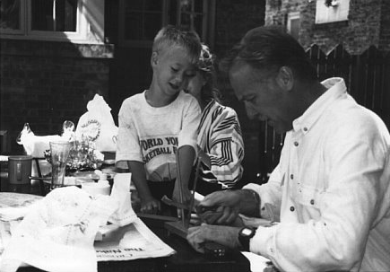 Lee and Austin Sharpening in their backyard, early 90's.