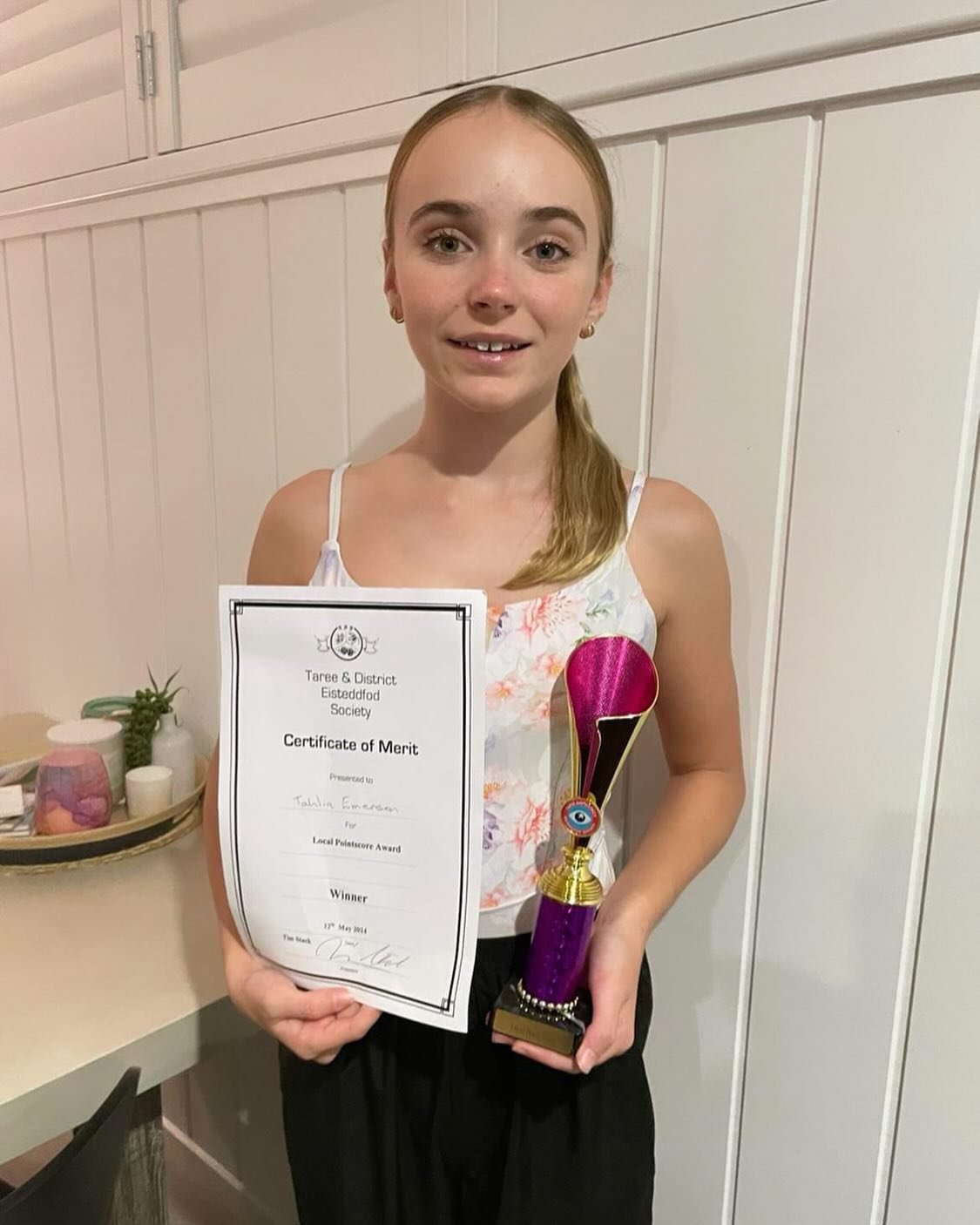Another congratulations to our beautiful Tahlia, receiving the local point score award from The Taree and District Eisteddfod. This is awarded to the local competitor who gained the highest individual point score throughout the dance section of this 
