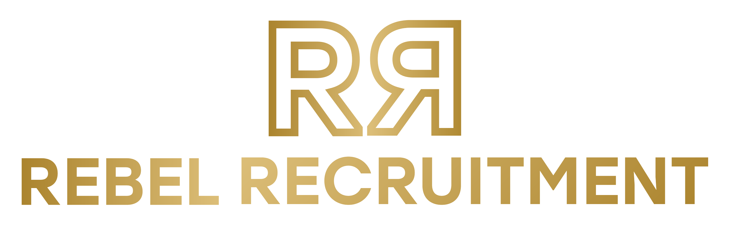 Logo for Rebel Recruitment with stylized 'RR' in gold and the company name below.