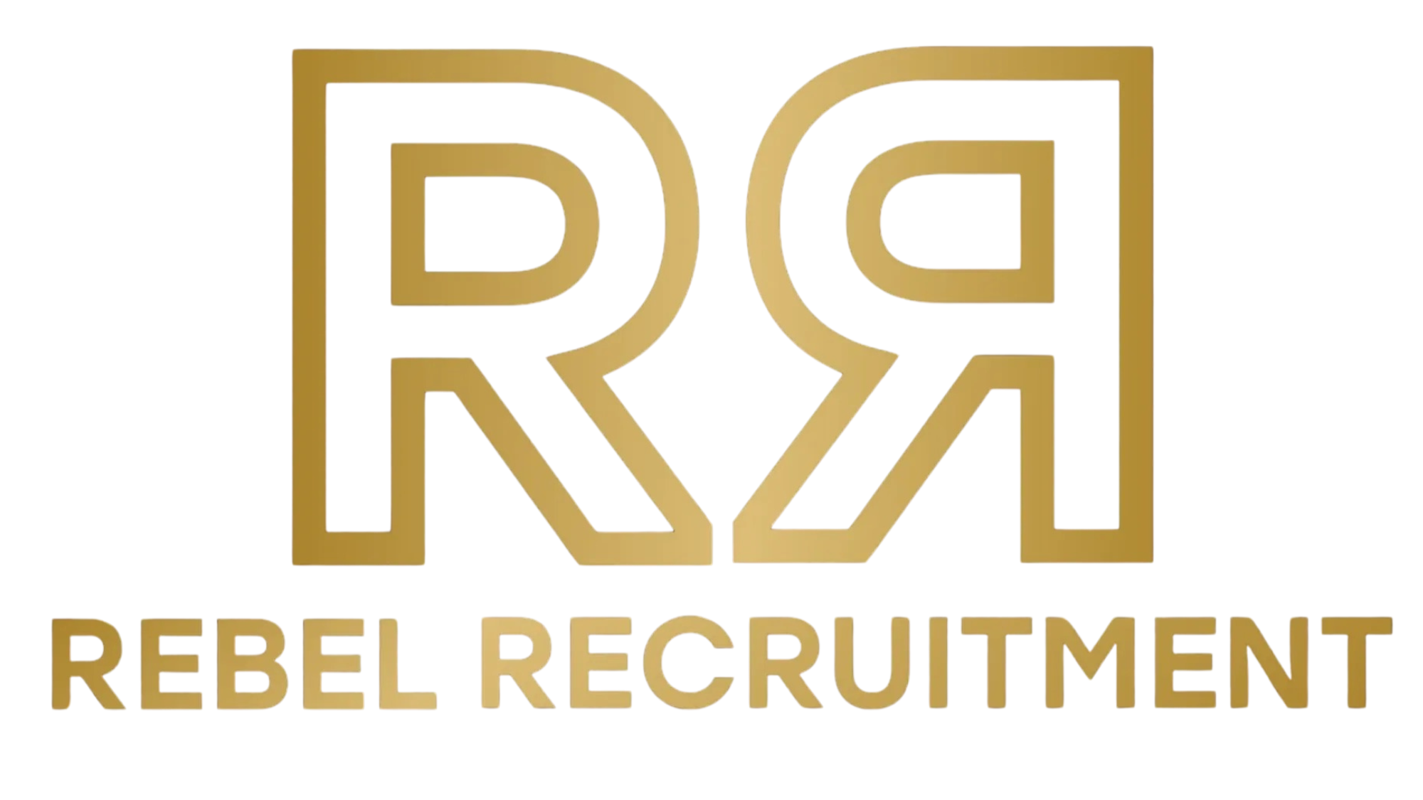 Logo for Rebel Recruitment with stylized 'RR' in gold and the company name below.