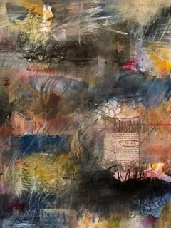 Self Portrait, Age 33. Mixed media on canvas. 14” x 17”