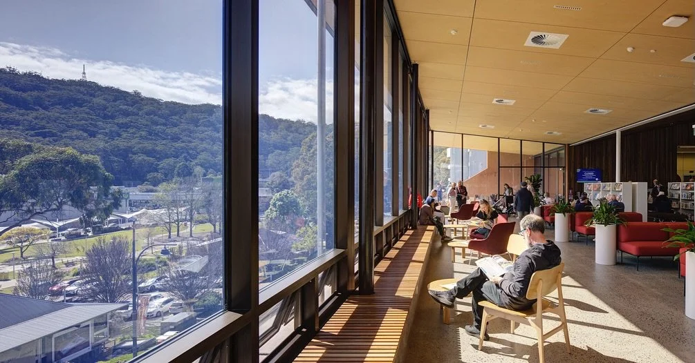 This September, @centralcoastcouncil welcomed its first visitors to the new Gosford Regional Library.

Pictured is the &lsquo;Public Living Room&rsquo; located at the top of the library which houses the main book collection. Views of Presidents Hill 