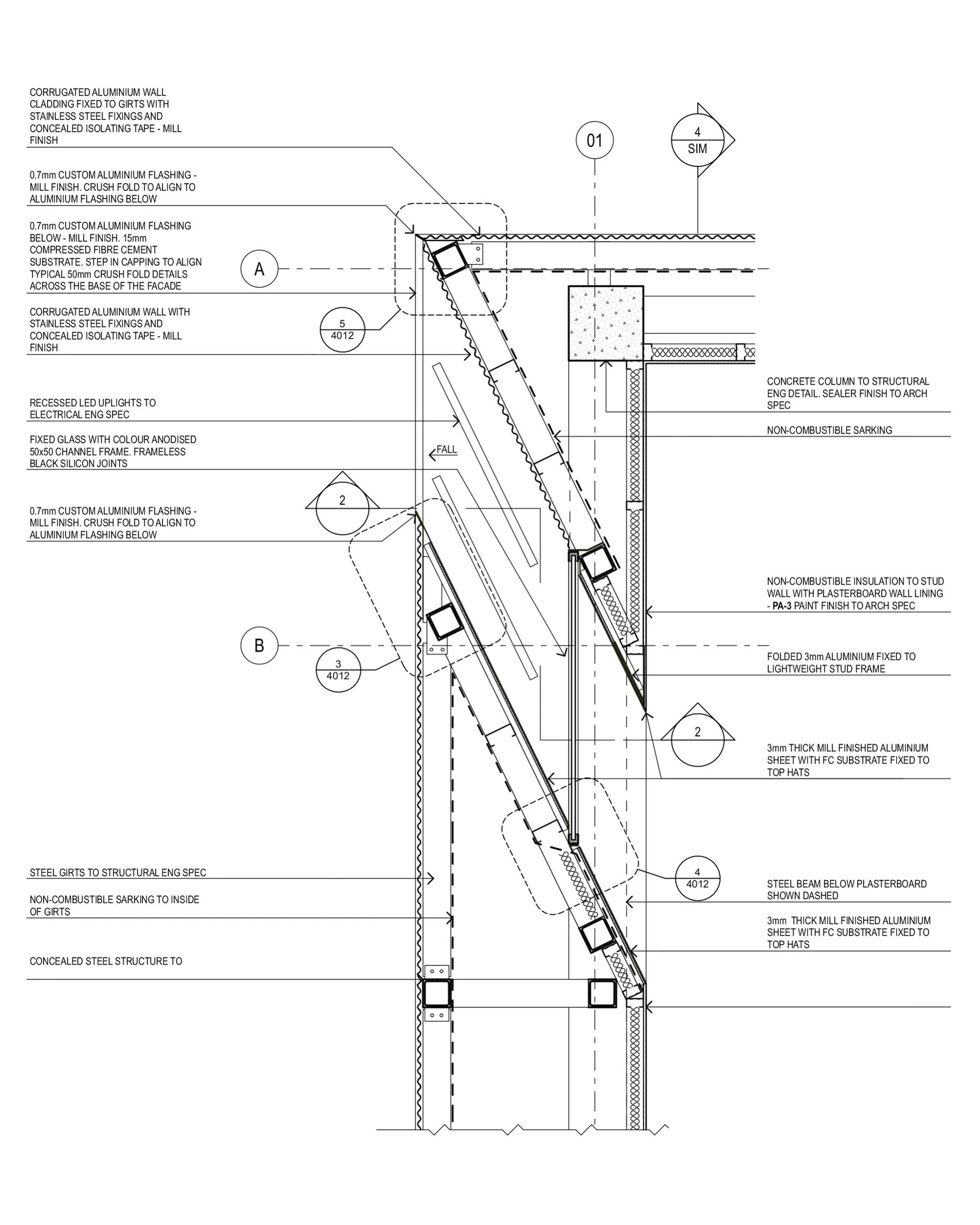 details, details, details&hellip;

At ground level, the corrugated aluminium skin of Powerhouse Castle Hill folds at its southern fa&ccedil;ade, above a frameless glazed strip to allow light into an exhibition space.

Designed like a large esky, refl
