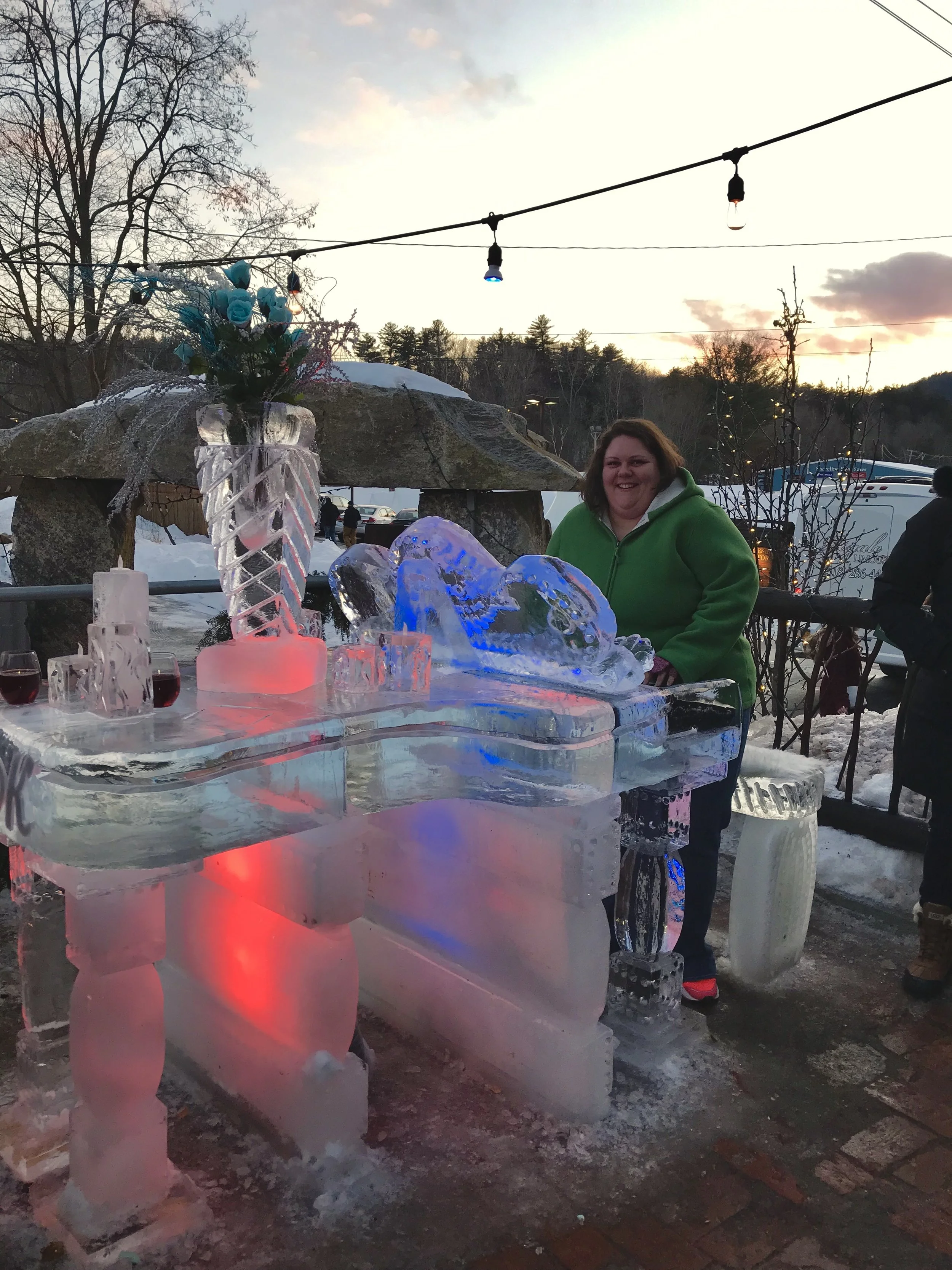 Playing the grand piano at Funky Ice Fest in Lake George, NY. c. January 2019