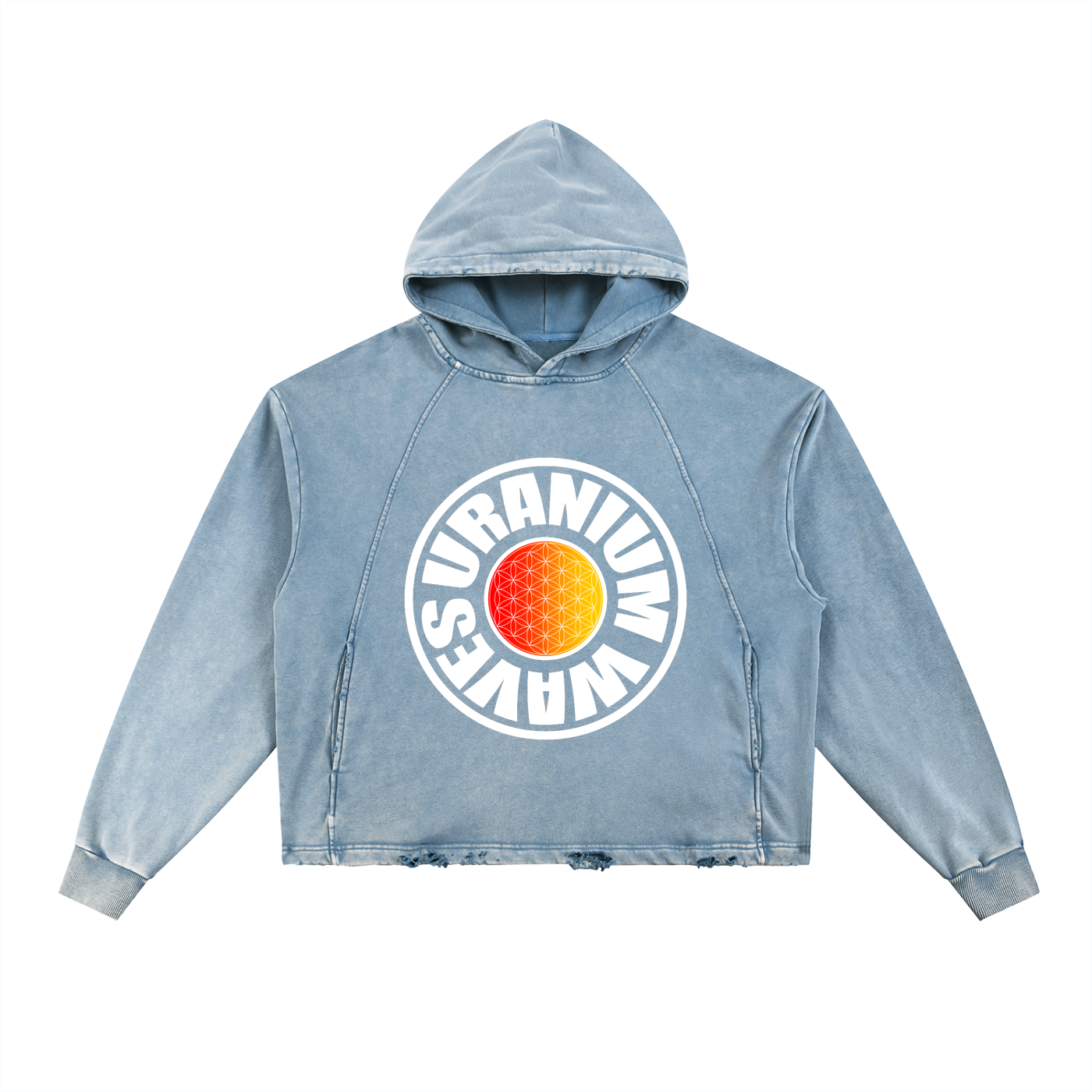 URNM Vintage Washed Frayed-Hem "ARIEL" Signature Hoodie