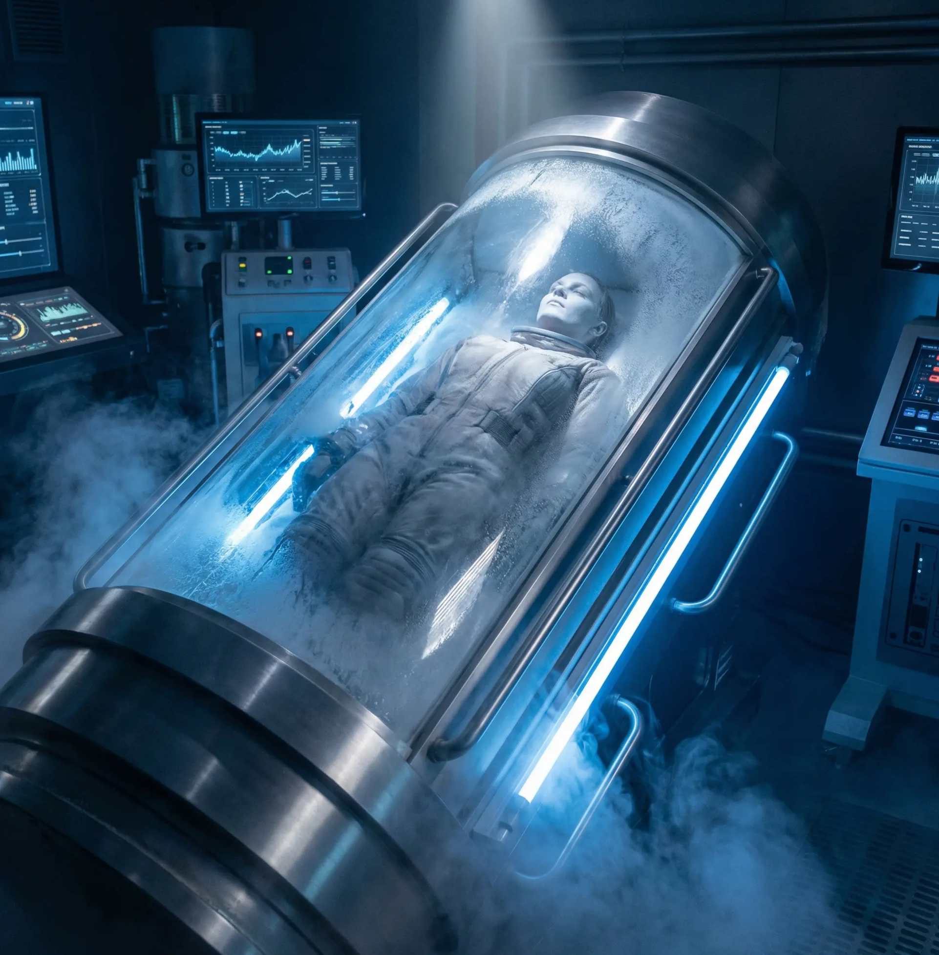 Cryonics facility storage tanks used for cryostasis preservation