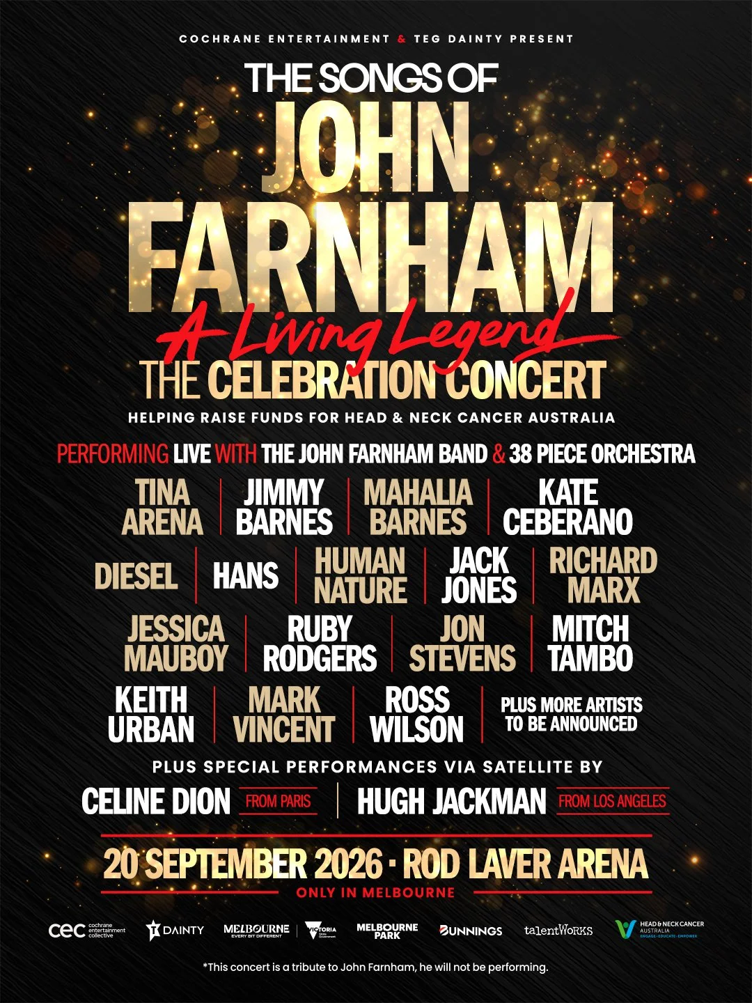 Hugh Jackman and Céline Dion Lead Massive John Farnham Tribute Event