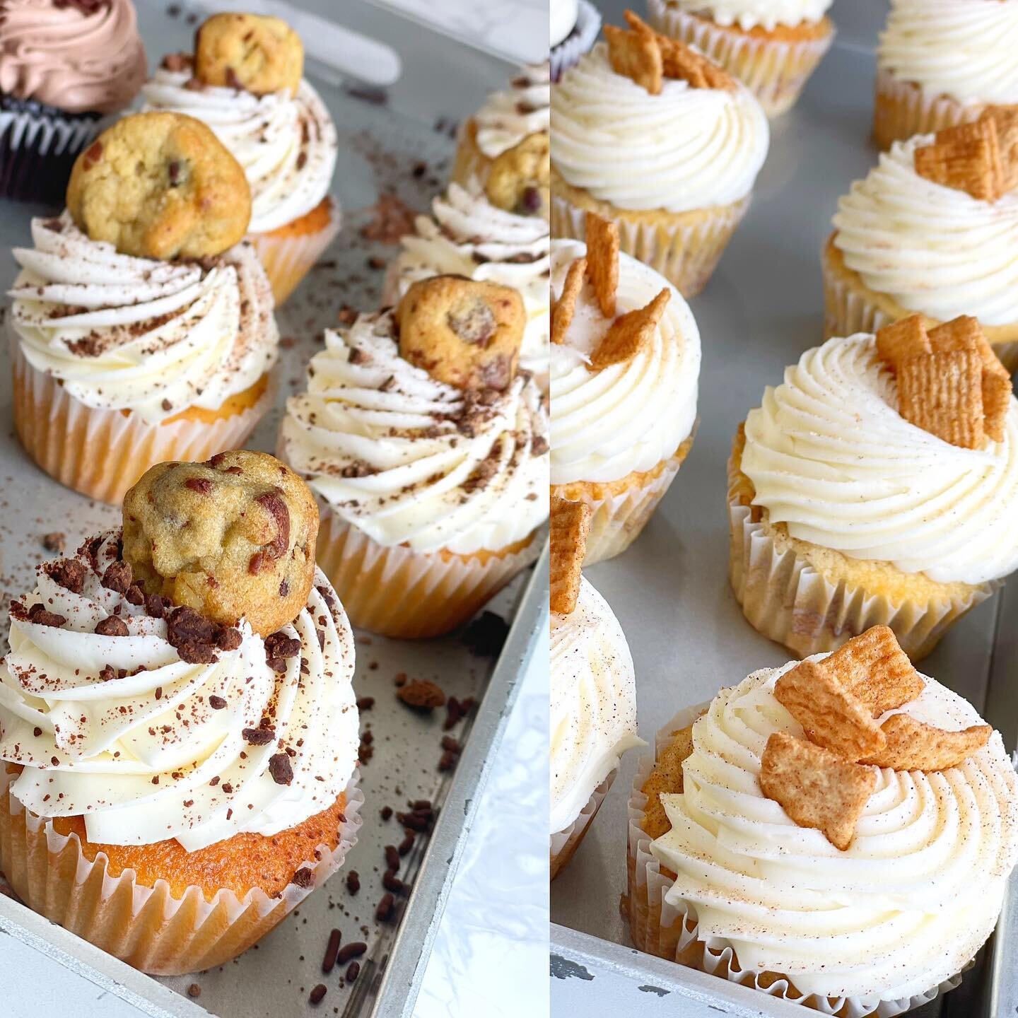 Indulge in our delectable new cupcake flavors, available now in-store! Say hello to CHOCOLATE CHIP COOKIE DOUGH and CINNAMON TOAST CRUNCH! Hurry in before they're all snatched up. 

 😍 #cupcake #cupcakeflavors #newflavors #satisfyyourcravings #sweet