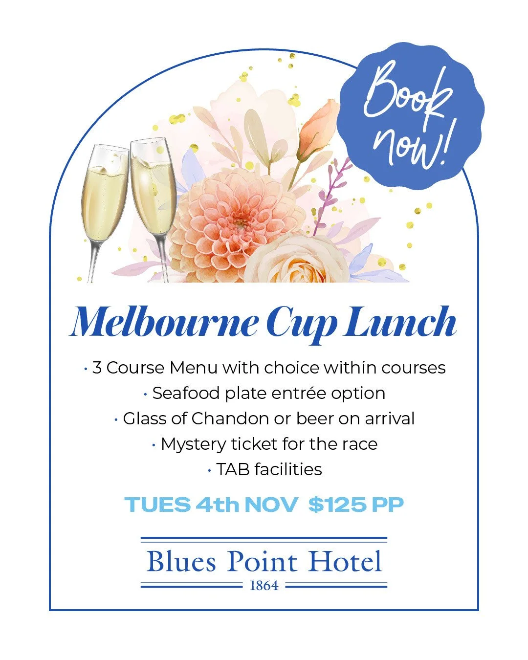 Giddyup friends, it's Spring Carnival @thebluespoint 🏇🥂🌸 Get in quick to book your Melbourne Cup Lunch, Tuesday 4th Nov.🥂Tickets are $125 per head and include:⁠
&bull; Glass of Chandon or beer on arrival ⁠
&bull; 3 Course Menu with choice of cour