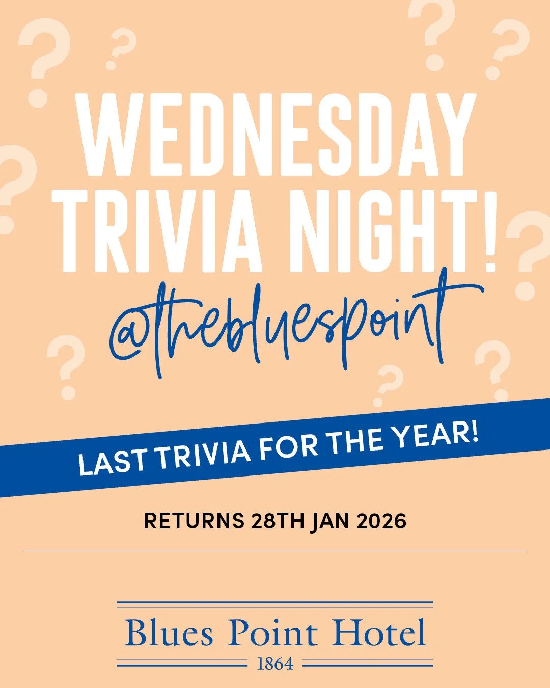 🤓 Tonight! Get the brains trust together for the LAST NIGHT of trivia for the year! 7.30pm start and bookings essential - link in bio⁠
And for the diary! 🗓️ After a break over the holiday season, trivia will return on Wednesday 28th January 2026 🙌