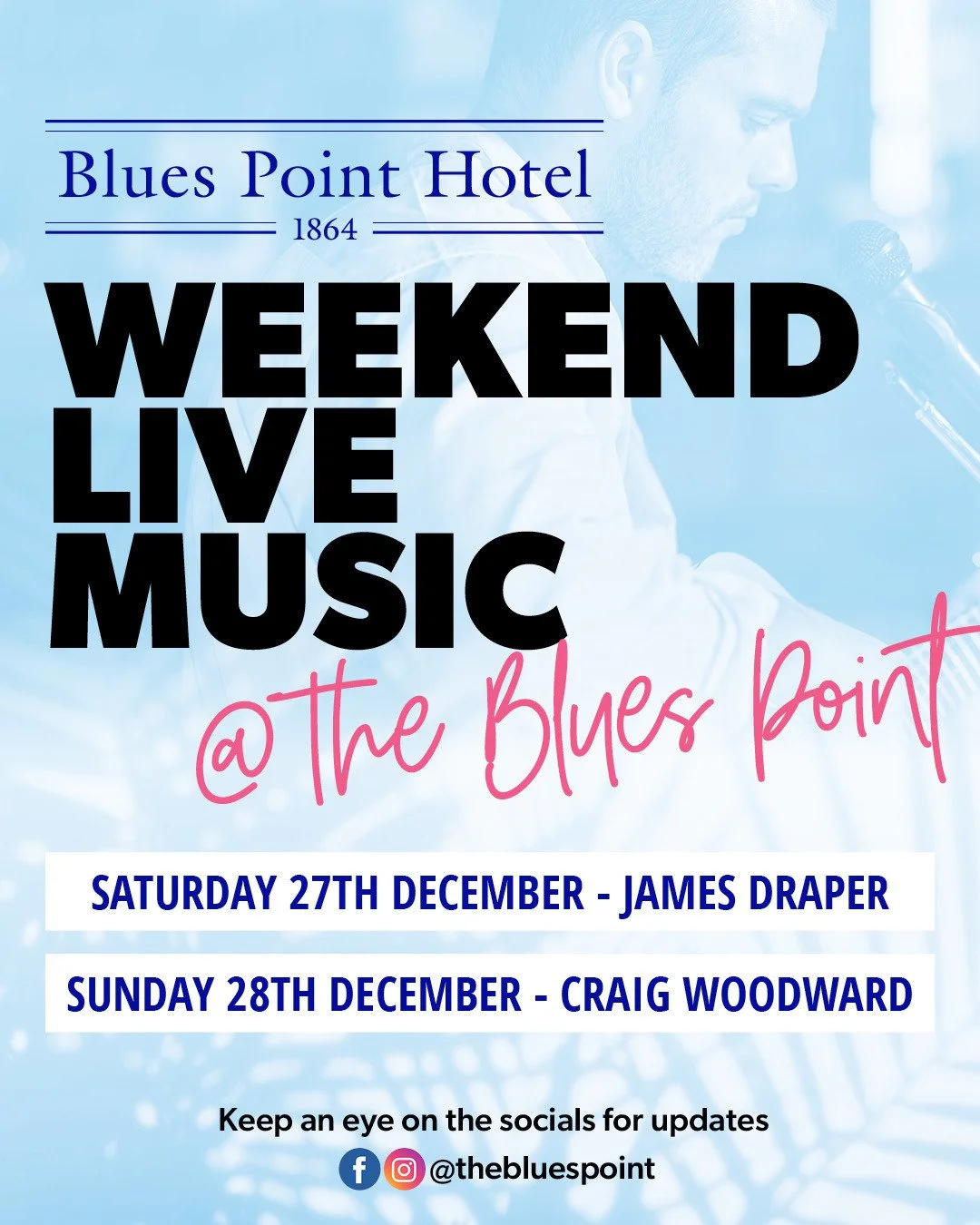 🎶 Keep the festivities kicking with live music at The Blues this weekend 🙌⁠
&bull; Sat 27th Dec - James Draper, 7.30-10.30pm⁠
&bull; Sun 28th Dec - Craig Woodward, 3-6pm⁠
Can't wait to see you at The Blues Point!🍺⁠ #seeyouattheblues #mcmahonspoint