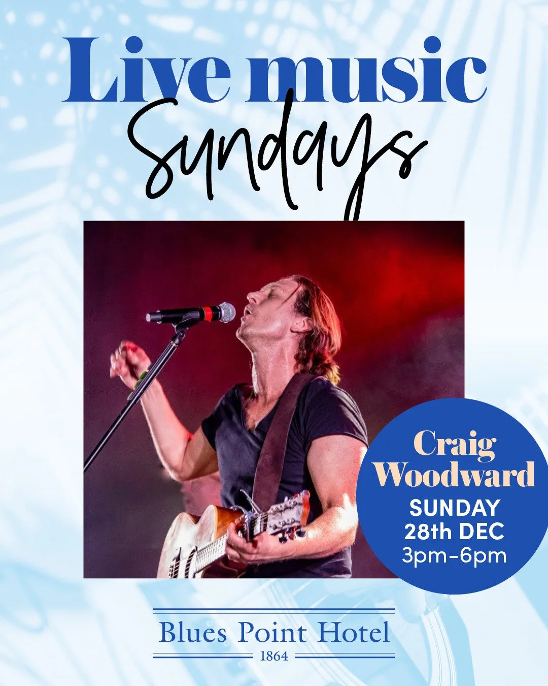 DON'T MISS! 🎶For our last Sunday music for the year we have the incredible Craig 'Woody' Woodward in the front bar from 3-6pm 🙌 Grab yourself a table and settle in for the perfect Sunday arvo. Woody is an accomplished singer-songwriter who plays Ac