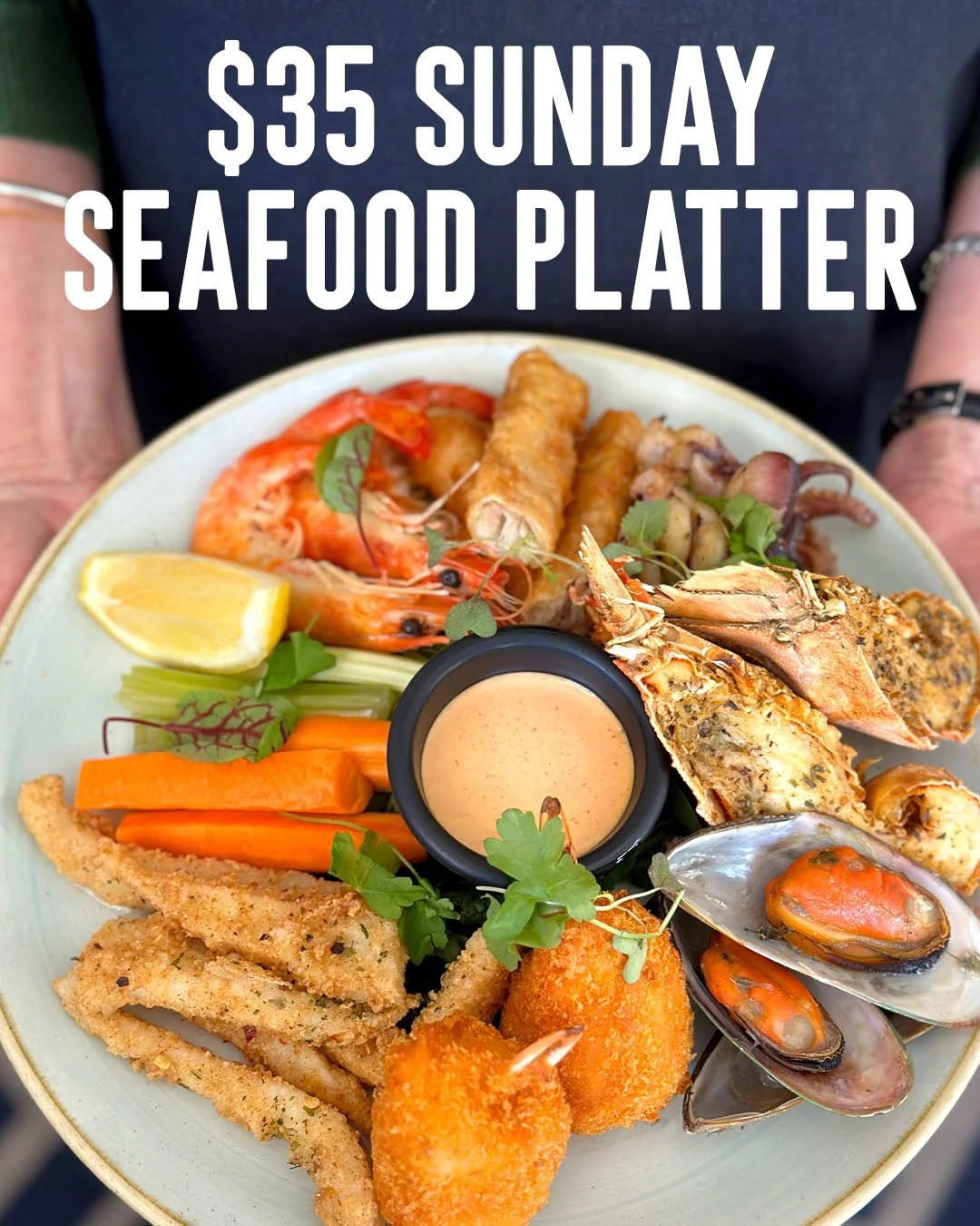 ☀️🦀🥂 Have you tried our Summer Sunday Seafood Platter yet?! Indulge in the catch of the day every Sunday at The Blues Point for only $35 🙌⁠
Includes: Balmain Bugs⁠, Tiger Prawns⁠, Octopus⁠, Battered Flathead⁠, crumbed Crab Claw⁠, Calamari, Mussels