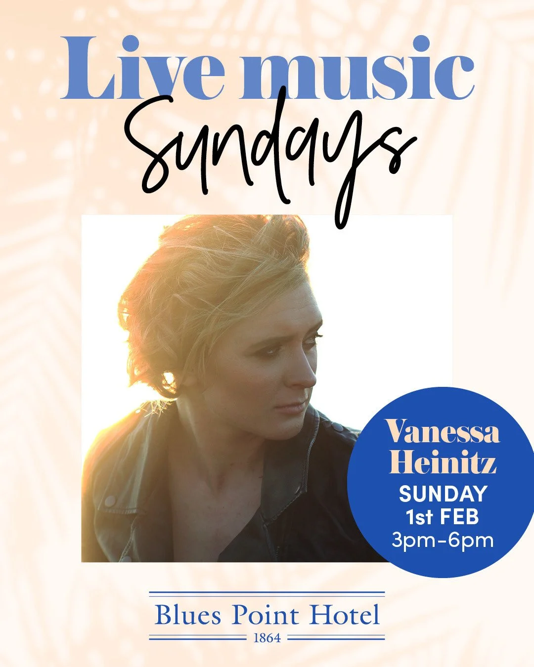 👏Let's welcome Vanessa Heinitz to The Blues Point Hotel, playing indie pop pock on your Sunday arvo from 3-6pm 🎶🎤☀️⁠
#loveyourlocal #mcmahonspoint⁠ #pokiefree⁠
⁠
🍽️ Full bistro menu available all day from 11.30am including $35 Seafood Platter