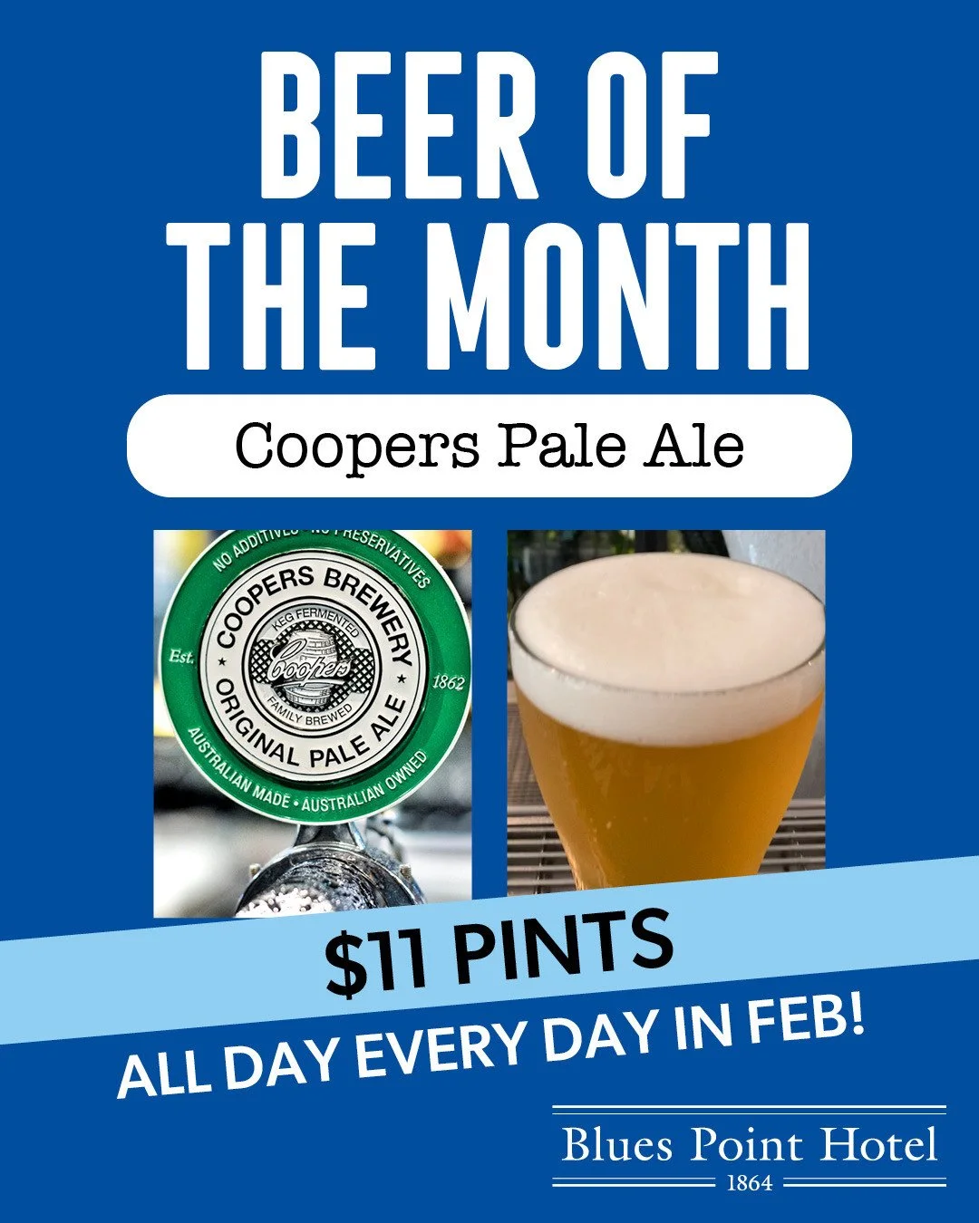 Love Coopers Green? Enjoy $11 Pints of the good stuff all day, every day in February⁠ 💚🍺 BEER OF THE MONTH: Coopers Pale Ale⁠
#loveyourlocal #mcmahonspoint