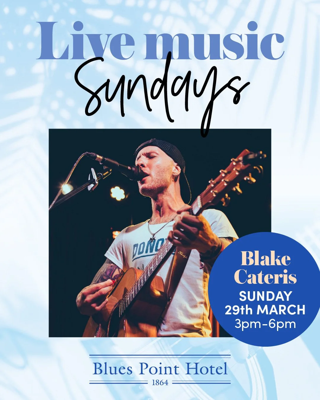 👏Let's welcome back Blake Cateris to The Blues Point playing this arvo 3-6pm. Blake is an incredible Sydney singer/songwriter who has been performing since the age of 13. Come and check him out 🙌🙌⁠
⁠
🍽️ Full bistro menu available all day from 11.