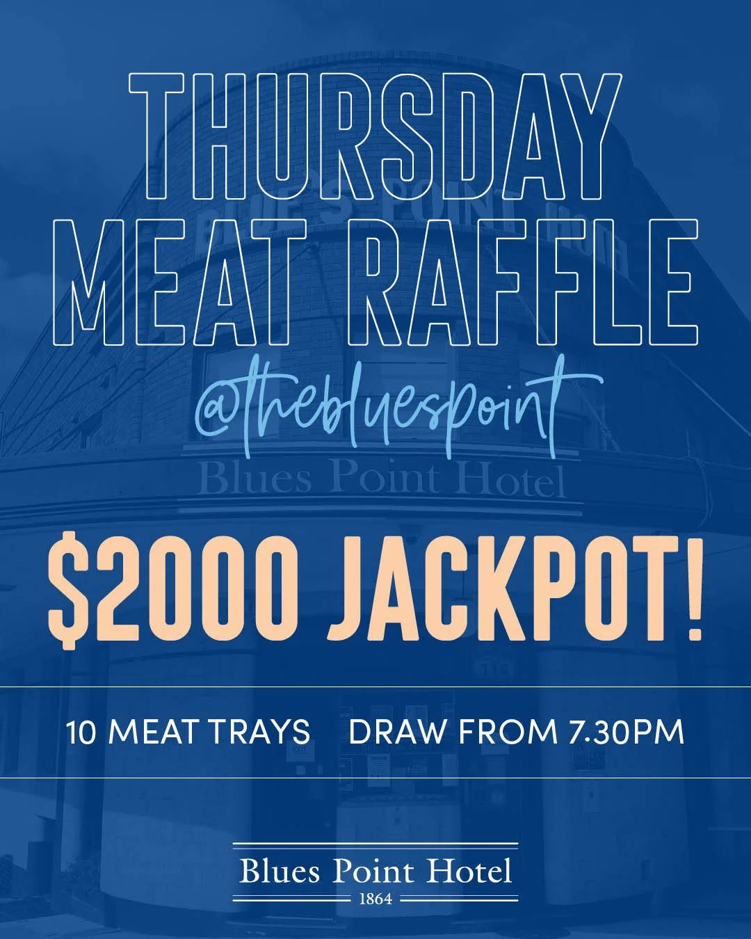 🤑Don't miss tonight's $2000 CASH JACKPOT! 💰😃🥩It's the Blues Point Yacht Club's huge meat raffle with 10 meat trays to be won! ⁠
⁠👉 Tickets go on sale around 6.30pm and will be drawn from 7.30pm.⁠
- The KEYS FOR CASH jackpot happens on the night 