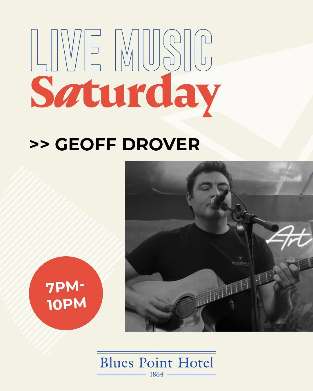 TONIGHT - DON'T MISS! 👏We're so pleased to welcome back Geoff Drover to The Blues Point playing today Anzac Day, 7-10pm. Geoff is a seasoned session musician and solo acoustic performer who has played professionally around the world for over 20 year