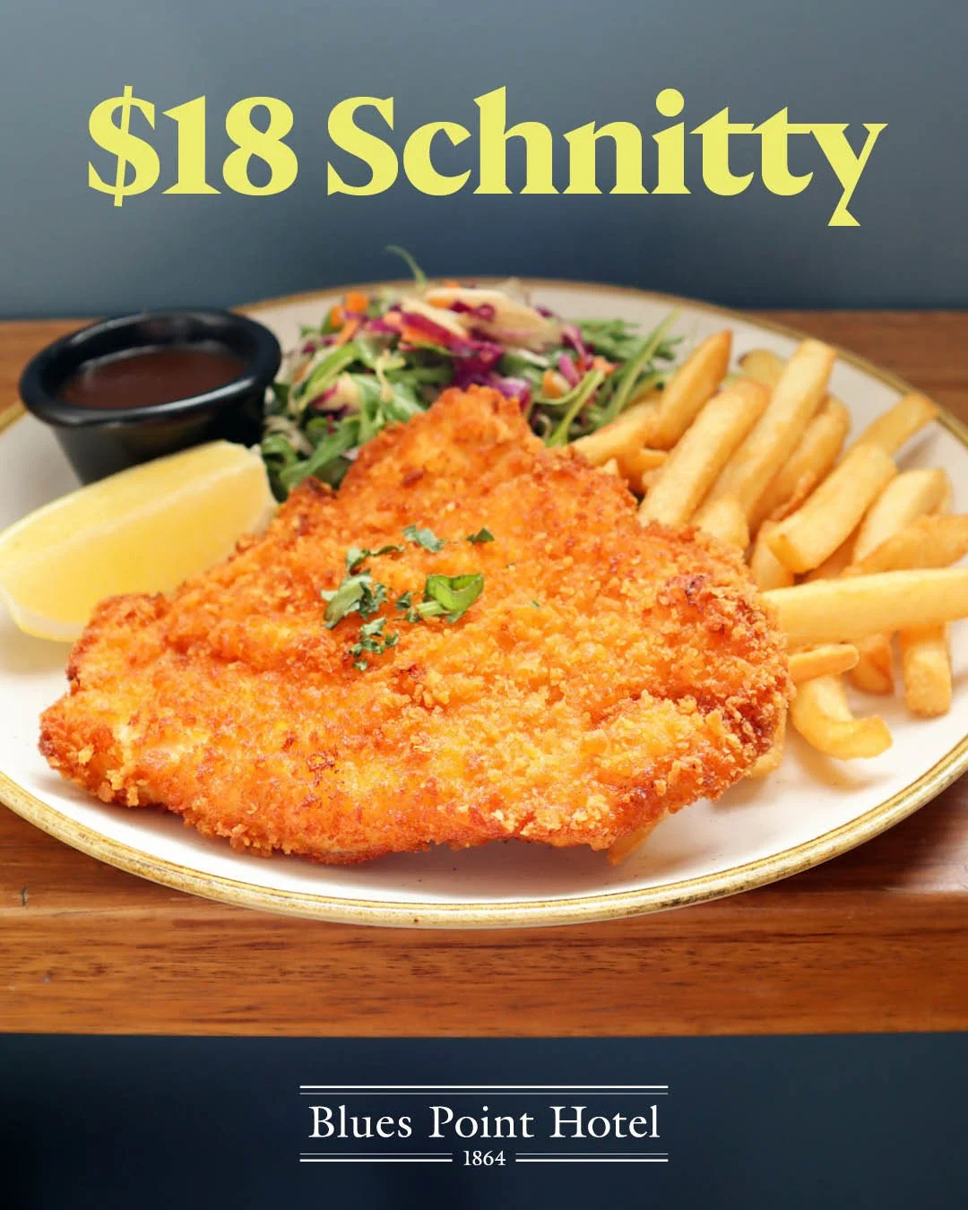 Thursdays at The Blues = ✔️$18 Schnitty ✔️Meat Raffles ✔️Cash Jackpot⁠ - tonight's jackpot is $2500!!!⁠
Raffle tickets on sale from 6.30pm⁠
⁠
🐔 Enjoy our deliciously golden Chicken Schnitzel served with chips, salad &amp; choice of sauce for just $1