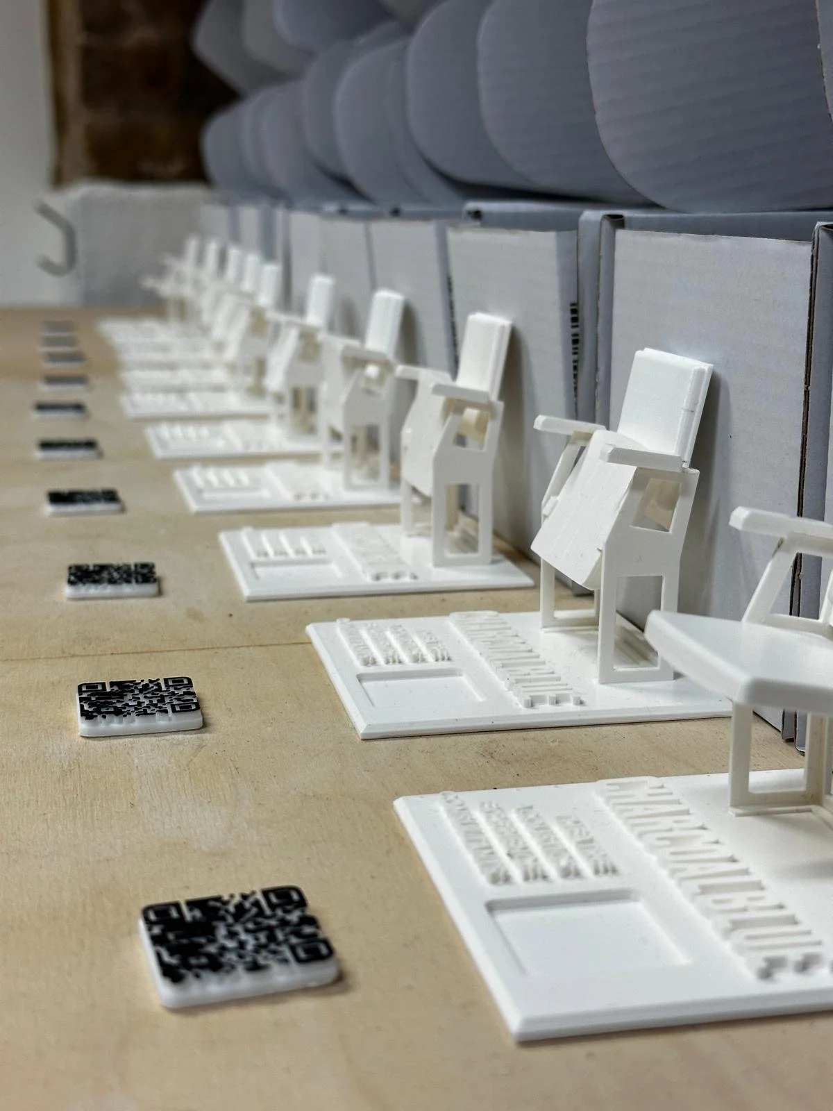 Custom 3D Printed Chairs in a Line