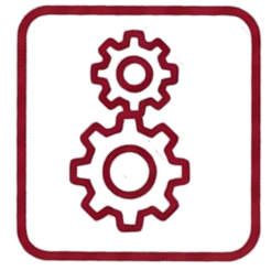 Icon of two interlocking gears inside a rounded square border.