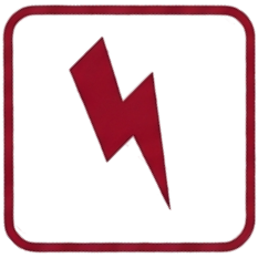 Red lightning bolt symbol inside a red-bordered square.